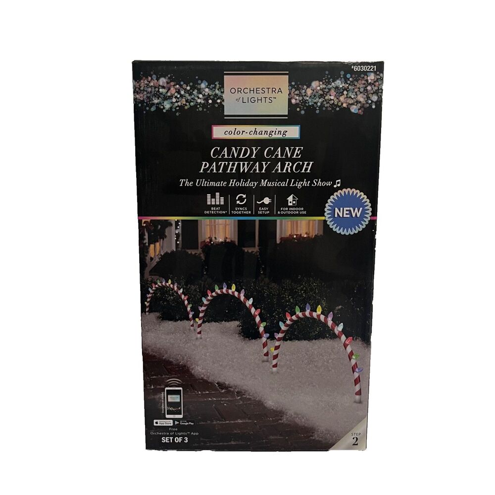 Gemmy Orchestra of Lights 3-Count LED Christmas Candy Cane Arch Pathway Markers